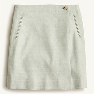 J. Crew Light Sage Green Linen-Blend Lined Mini Wrap Skirt w Pockets